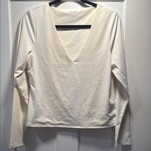 Old Navy Cream Fitted Long Sleeve Blouse double lined